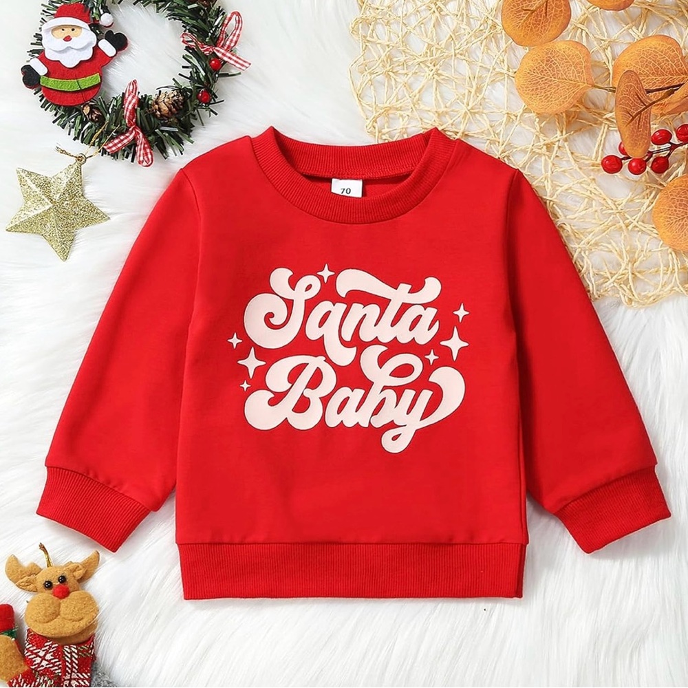 NEW Santa Baby Red Christmas Sweatshirt Newborn 0-6 Months